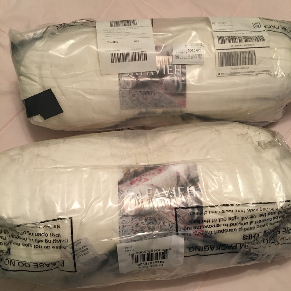 Two Brand New SAFAVIEH 100% Sheepskin Rug Runners 2 x 6 ft Grey/Ivory